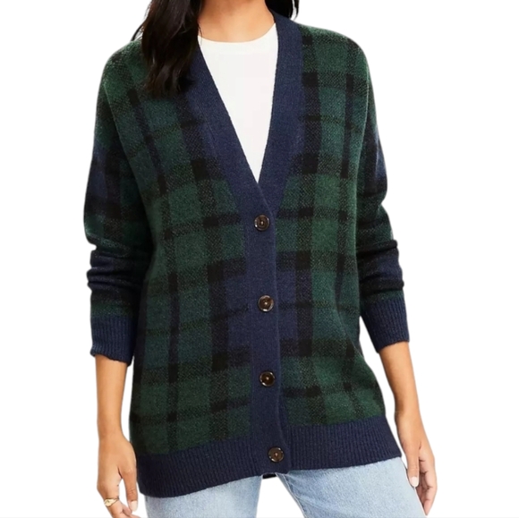 LOFT Sweaters - Loft Plaid Boyfriend fit Cardigan size Small wool blend comfy fuzzy oversized